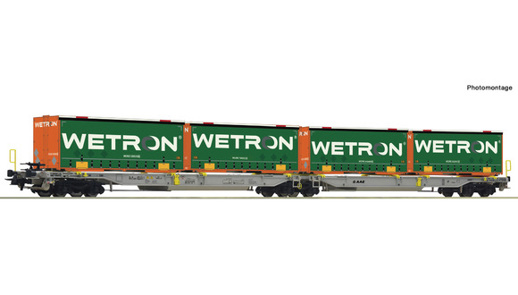 H0 - dvojitý plošinový vagon s kontejnery Wetron 
