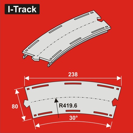 Single-track curvedsegment,R 419,6mm30°,W80mm 6pcs