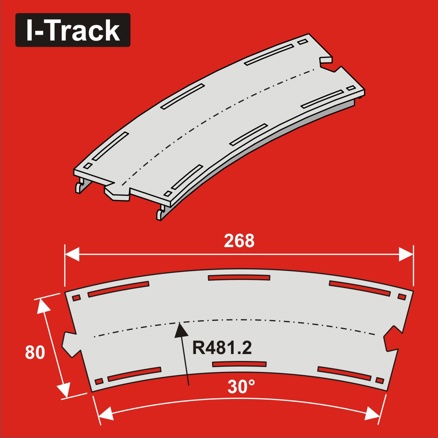 Single-track curvedsegment,R 481,2mm30° W80mm 6pcs