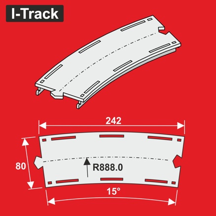 Single-track curv.seg.R 888,0mm15°,W80mm 6pcs