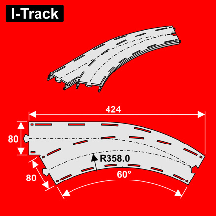 Single-track curved R 358 mm60° w.turnout, 1pcs