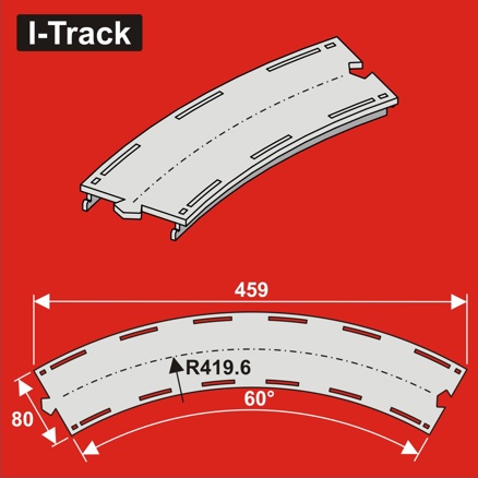 Single-track curvedsegment,R 419,6mm60°,W80mm 3pcs