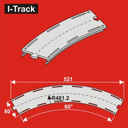 Single-track curvedsegment,R 481,2mm60°,W80mm 3pcs
