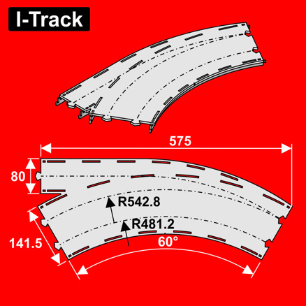 Double-track curvedR481,2/542,8mm60°w.turnout,1pcs