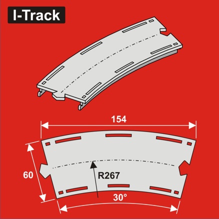 Single-track curvedsegment,R 267mm30°,W. 60mm 6pcs