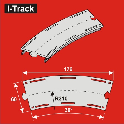 Single-track curvedsegment,R 310mm30°,W. 60mm 6pcs