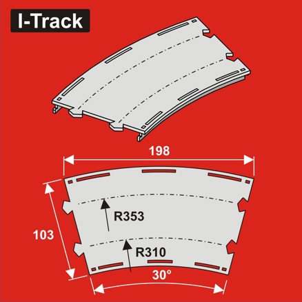 Curved Double-track,R  R310/353m,W.103mm,30°, 3pcs