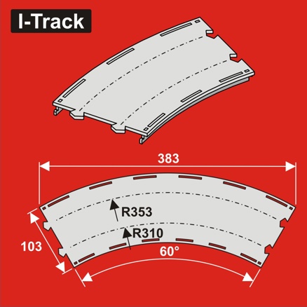 Curved Double-track,R  R310/353m,W.103mm,60°, 3pcs