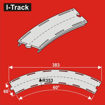 Curved Single-track, R353m,W.60mm,60°, 3pcs