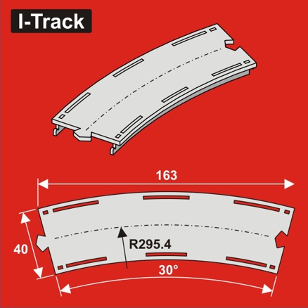 Single-track curved segment,R295,4mm30°,W. 40,6pcs
