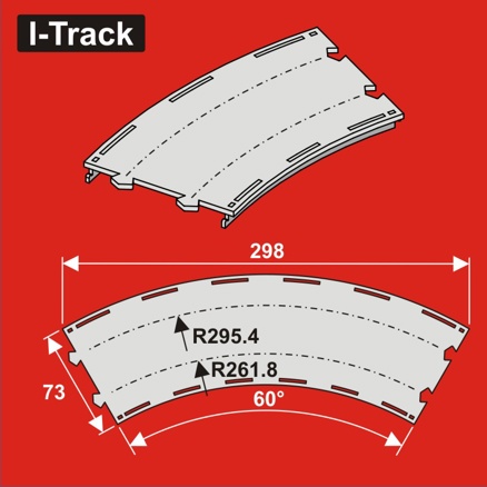 Curved Double-track,R261,8/295,4mm, W.73m,60°,3pcs