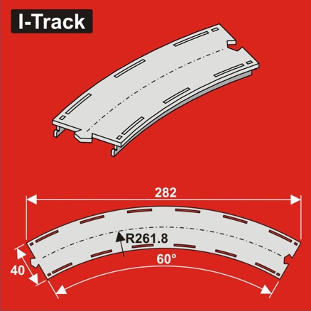 Single-track curved seg.,R261,8mm,60°,W. 40,3pcs