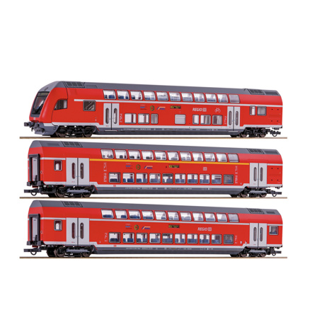 3-piece set H0 Double-decker cars with lighting