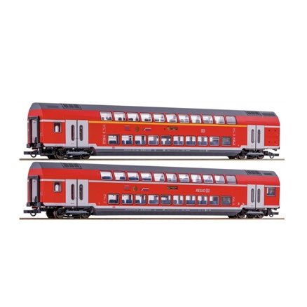 2-piece set H0 Double-decker cars with lighting