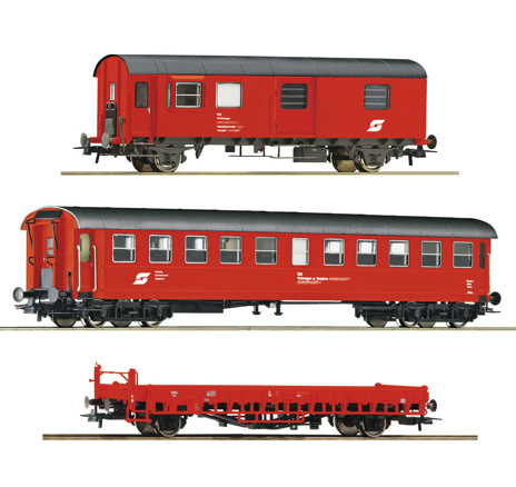 3 piece set construction  train wagons, DB Roco-76